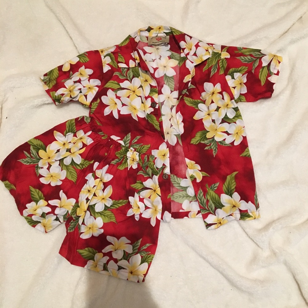 Hawaiian button shirt and short set